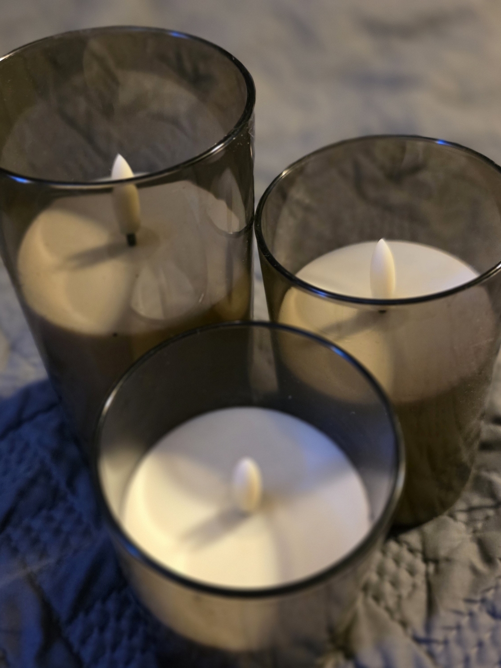 Smoky Glass LED Candle Set - White Flameless Pillars